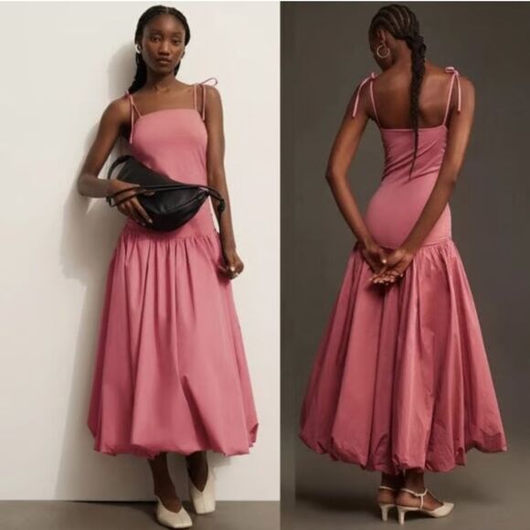 Anthropologie Dresses & Skirts - Anthropologie Mare Mare Sleeveless Drop-Waist Bubble-Hem Midi Dress Rose